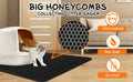 Cat litter box with honeycomb design on a mat, showing EVA material, non-toxic, and no smell features.