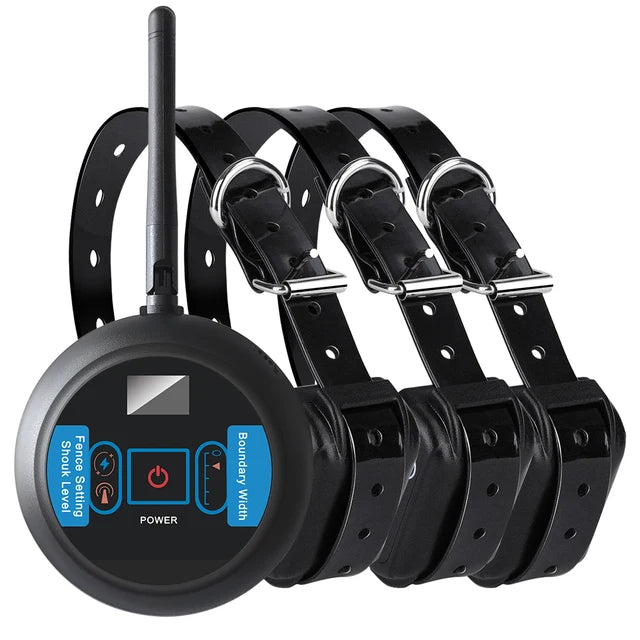 Black dog training collar with control device on a white background