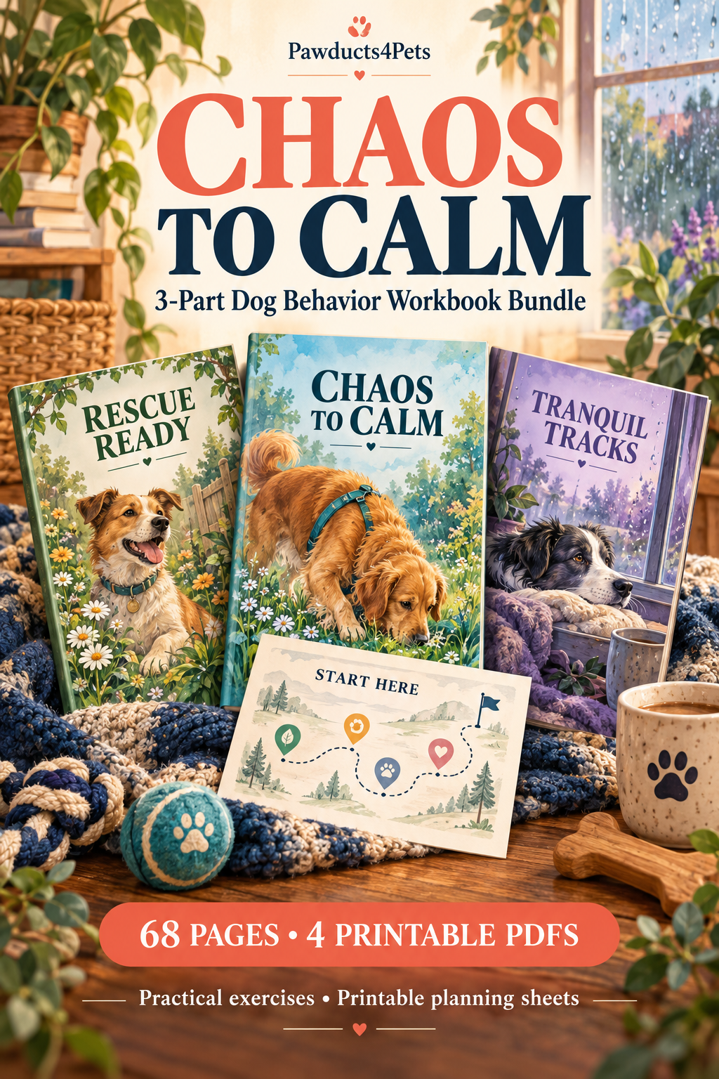 Chaos to Calm | 3-Part Dog Behavior Workbook Bundle illustrated digital workbook cover.