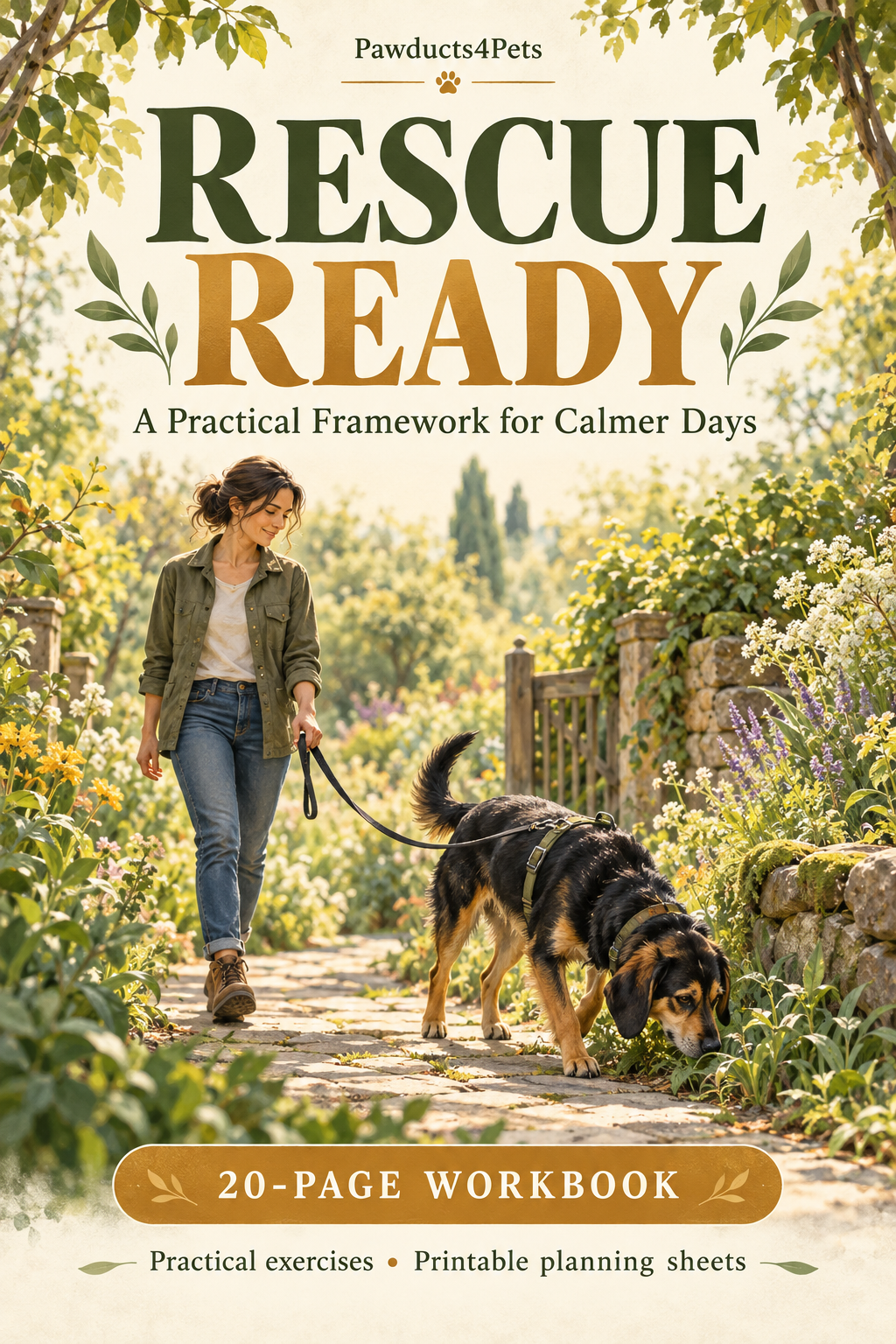 The Rescue Ready Framework | Help Your Dog Go from Anxious to Calm illustrated digital workbook cover.