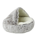 Fluffy pet bed with a textured exterior on a white background