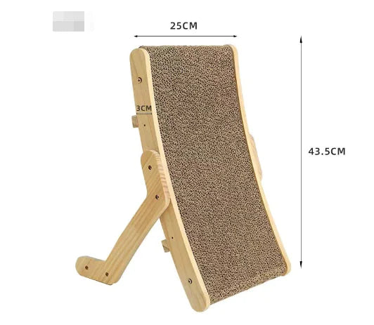 Cat lounging on a wooden ramp with cushioned surface