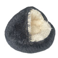 Fluffy dark gray pet bed with white interior on a white background