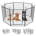 Pet playpen with three dogs inside on a white background