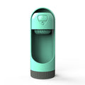 Turquoise pet water bottle with black base on a white background
