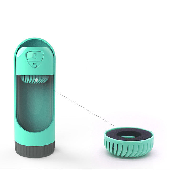Turquoise pet water bottle and bowl set on a white background